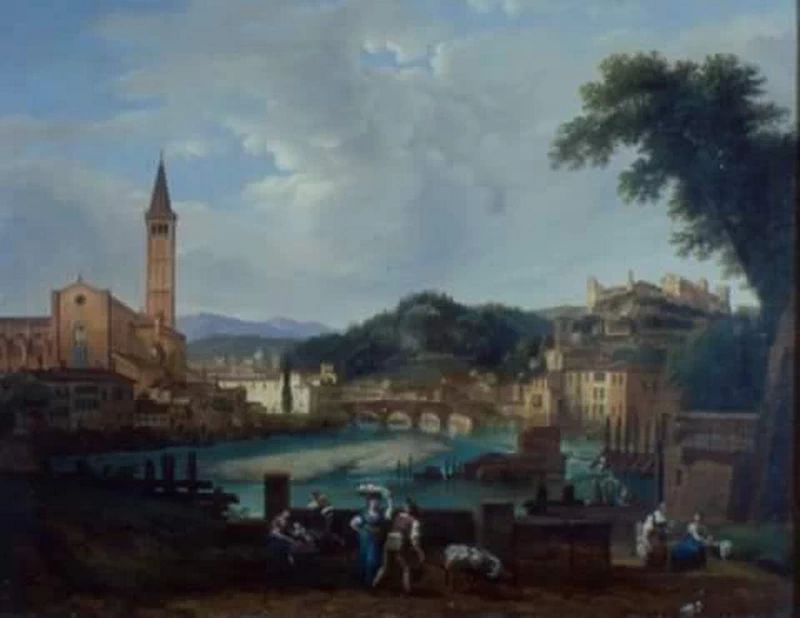 Pietro Ronzoni - Veduta di Verona con S.Anastasia vista dall'Isolo